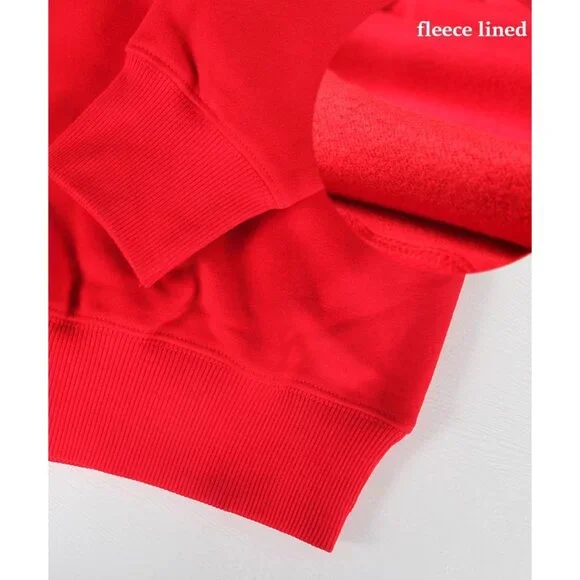 Women V Neck Long Sleeve Fleece-Lined Cropped Sweatshirt Casual Warm Top